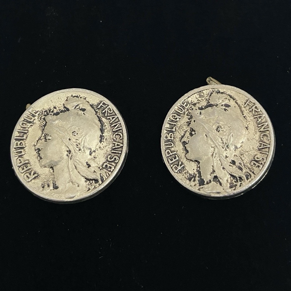 Vintage Cufflinks Republique Francaise Replica Coin Goddess of Liberty Cufflinks